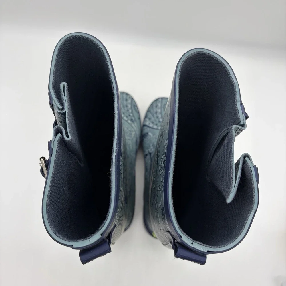 Western Chief Womens 8 Rubber Rain Boots Mid Calf Paisley Plains Navy Blue